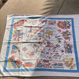California Themed Vintage Map Scarf 56” x 50”.  Coral salmon beautiful